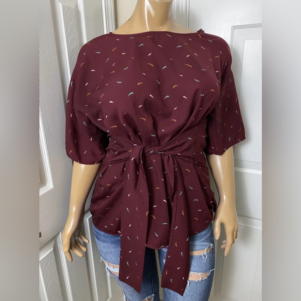 Molly Isadora Womens Tie Front Blouse Size 2XL Red  Maroon Top